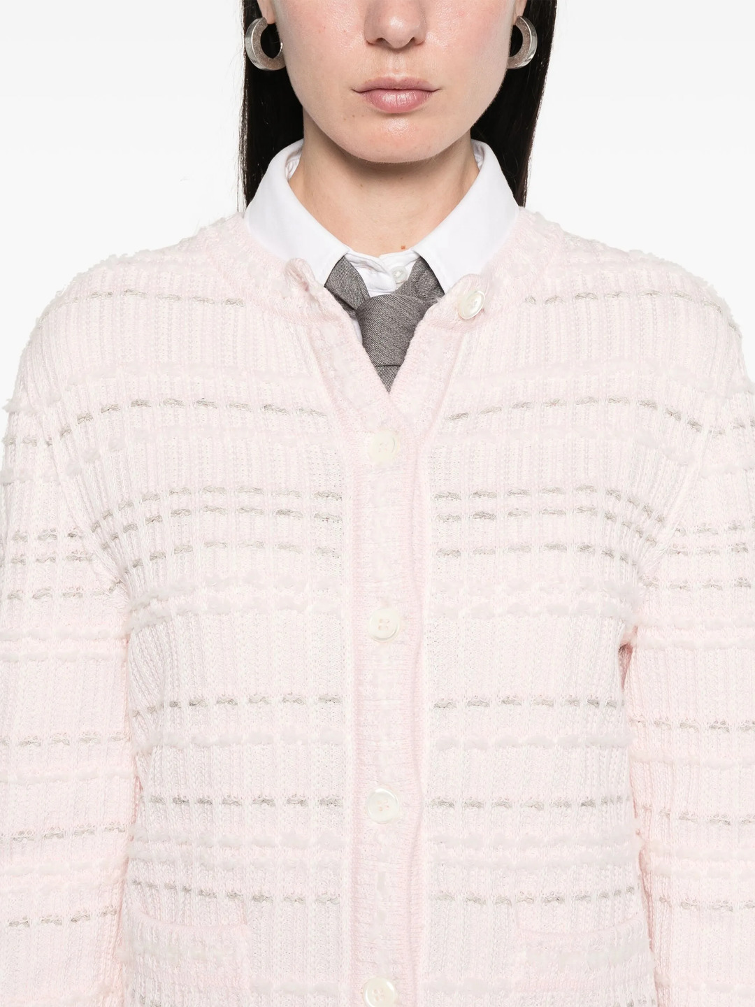 Seersucker Knit Tweed Jacquard Cardigan Women - 5