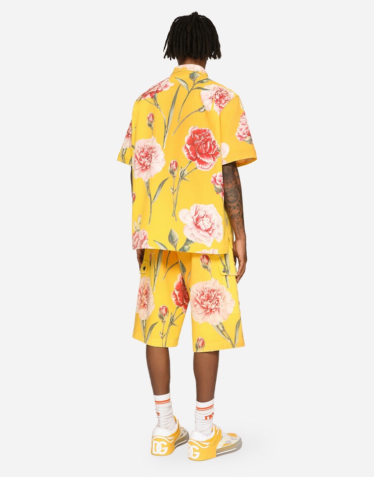 Denim shorts with all-over carnation print - 3