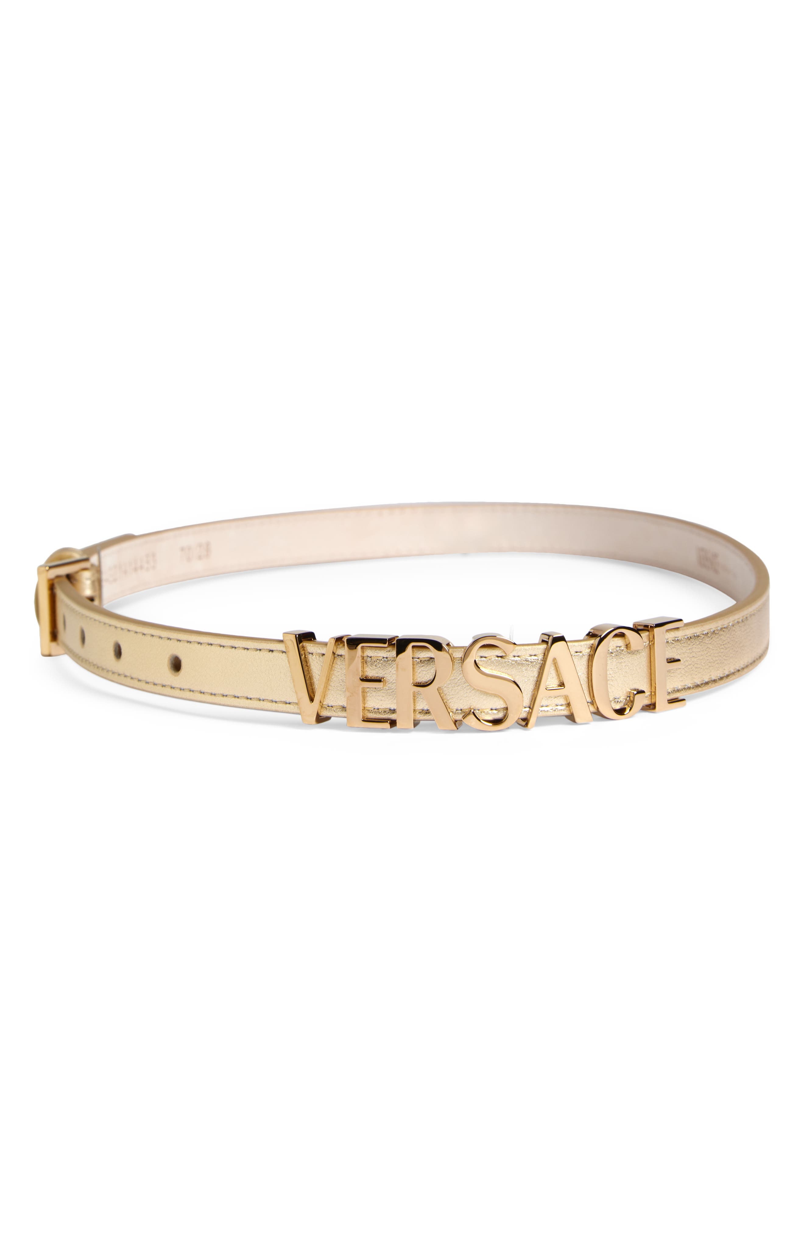 Versace Logo Metallic Leather Belt in Gold-Versace Gold at Nordstrom - 2