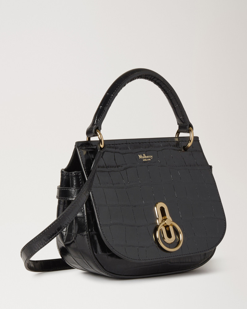 Small Amberley Satchel Top Handle Black Shiny Small Croc 3