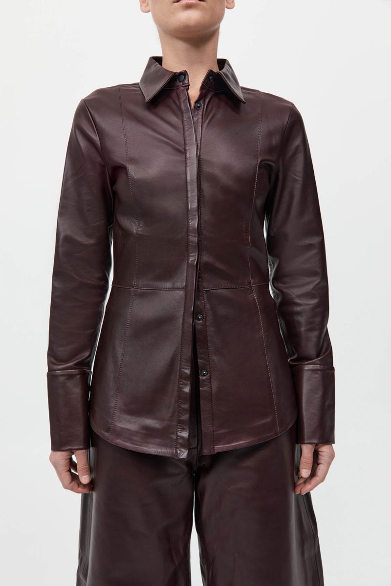 Leather Panelled Shirt - Bordeaux - 4