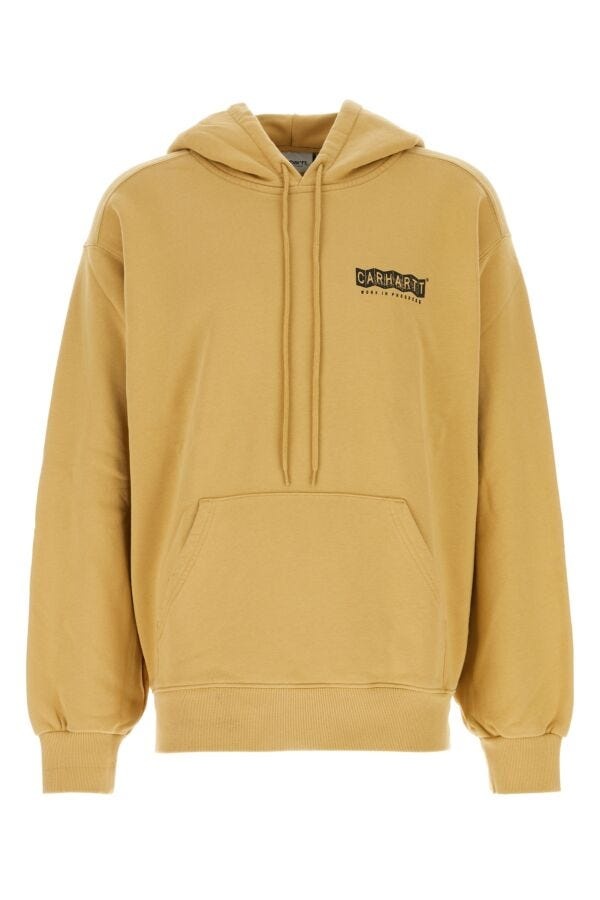 Mustard cotton Hooded Stamp Sweat - 1