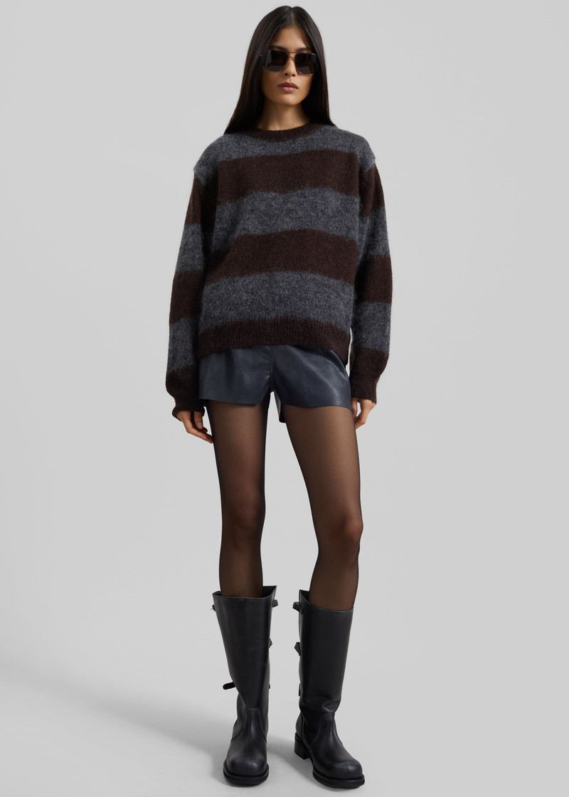 Gimel Mohair Sweater - Grey/Brown Stripe 5