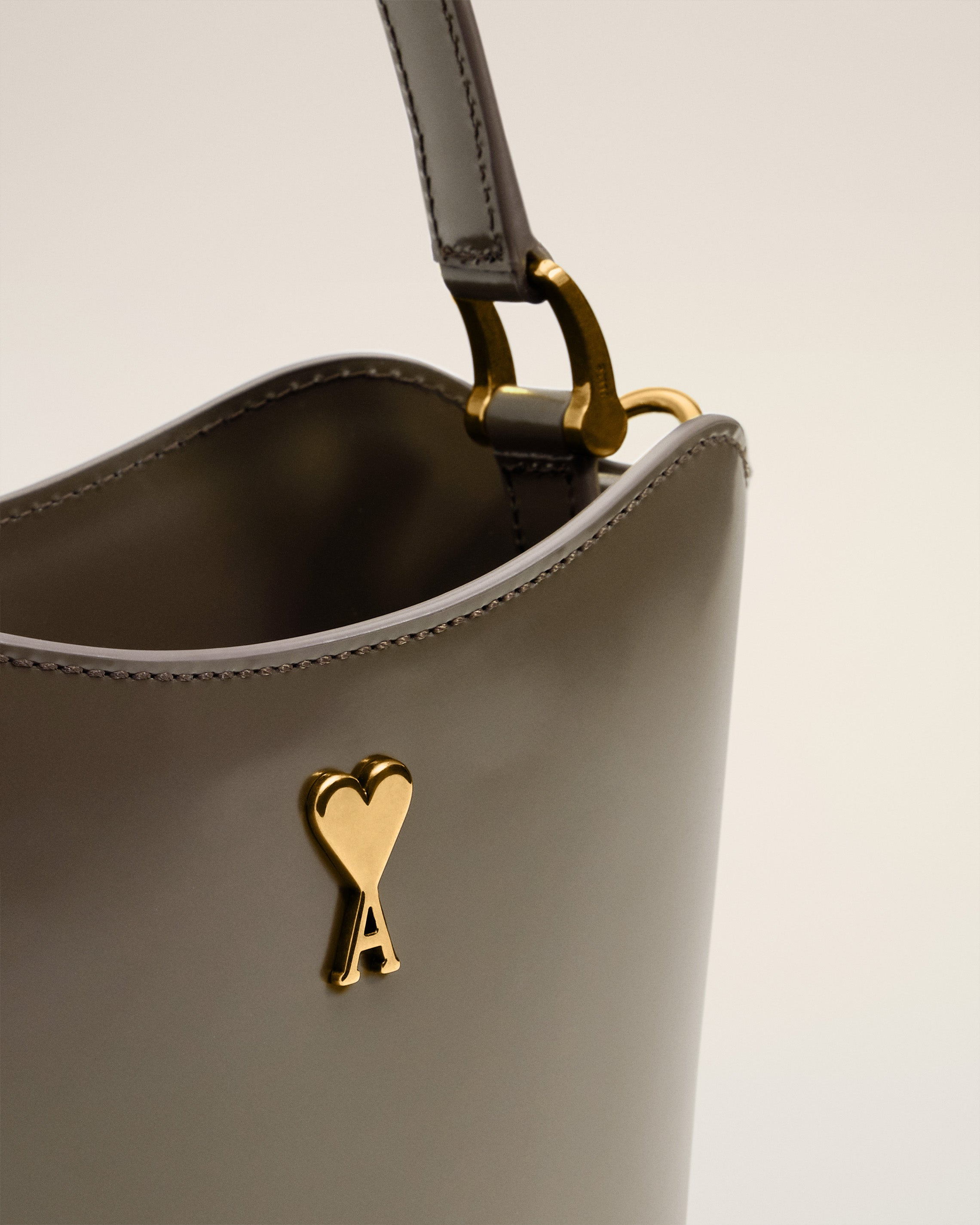 GREY GLAZED LEATHER MINI PARIS PARIS BUCKET BAG - 5
