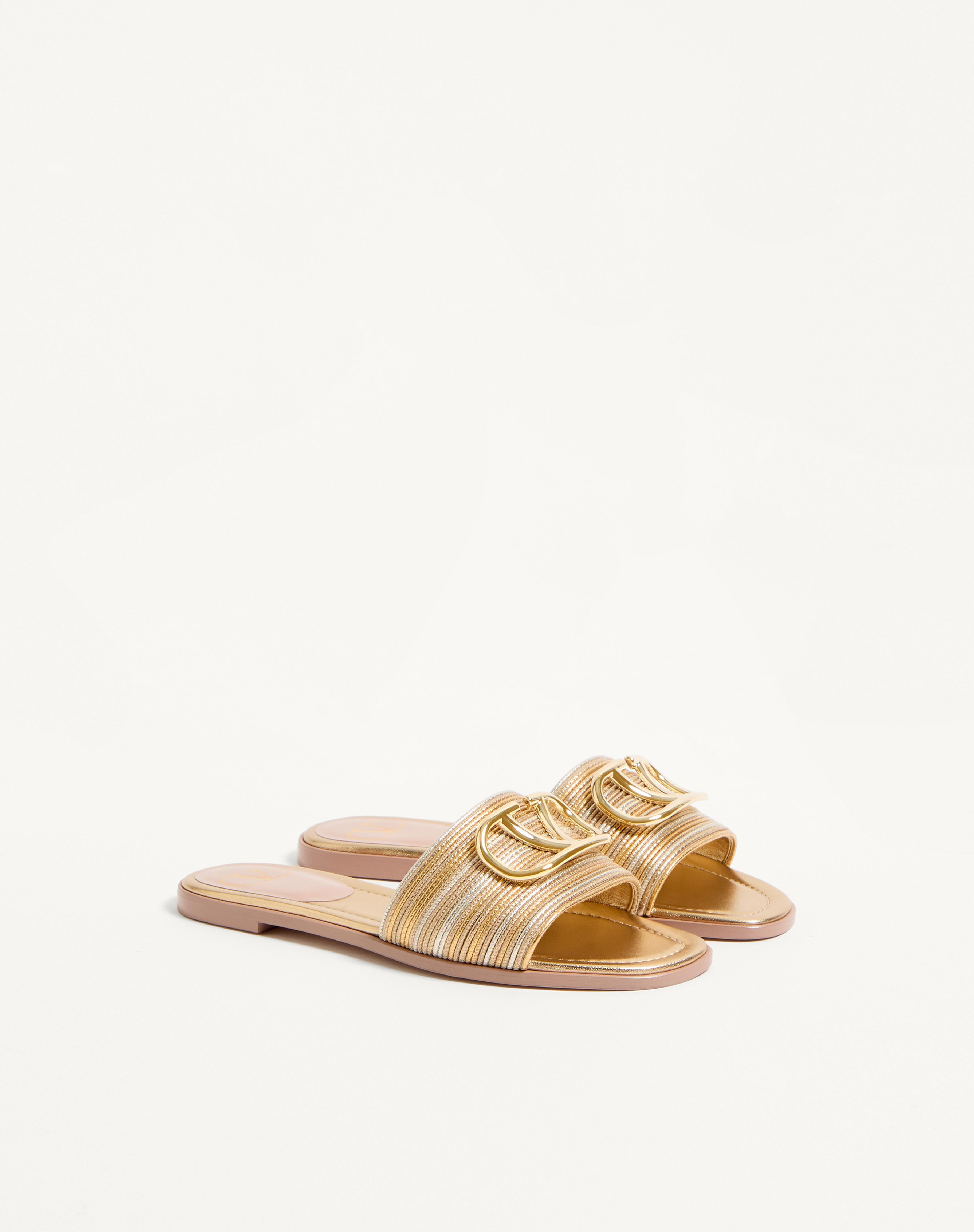 VLOGO SIGNATURE METALLIC LEATHER SLIDE SANDAL WITH CORNELY EMBROIDERY - 3