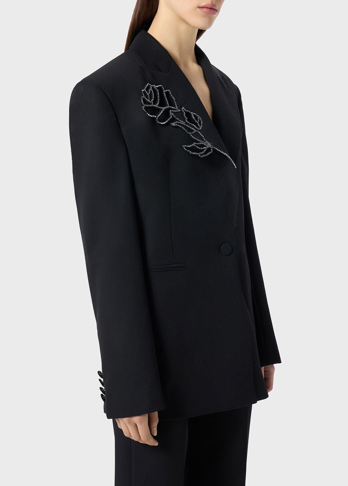 WOOL JACKET WITH LASER-CUT EMBROIDERY AND RHINESTONES - 4