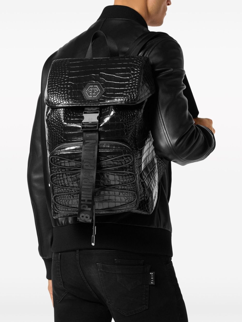 crocodile-embossed leather backpack - 2