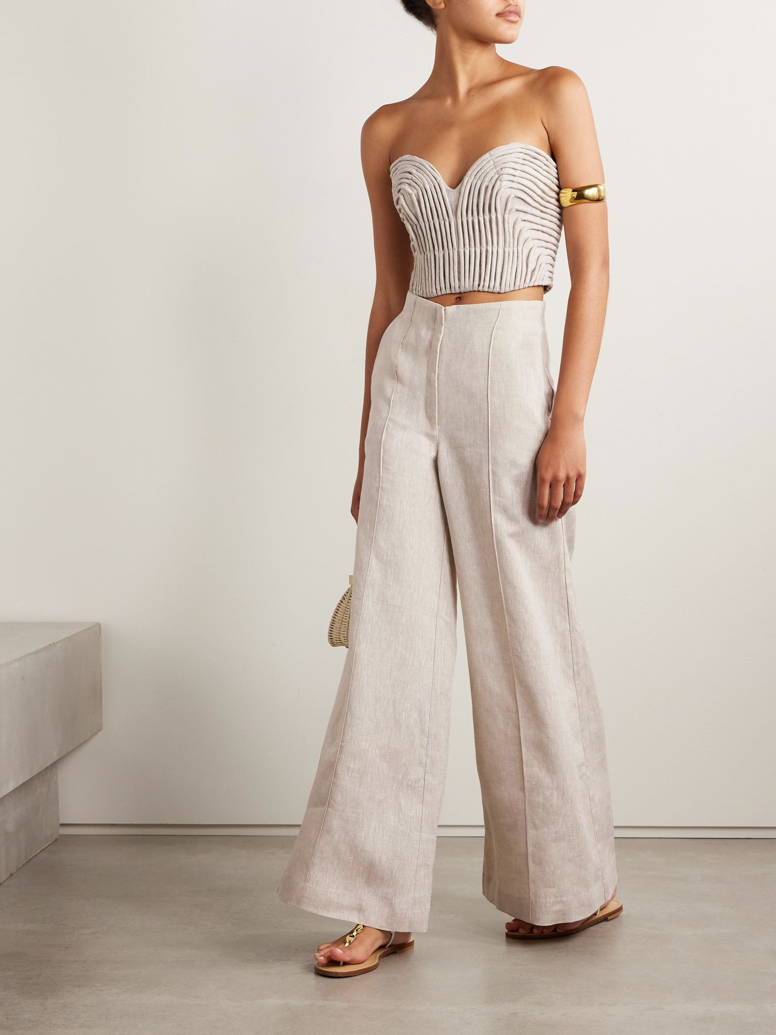Prateek embroidered linen corset top Off-white - 2