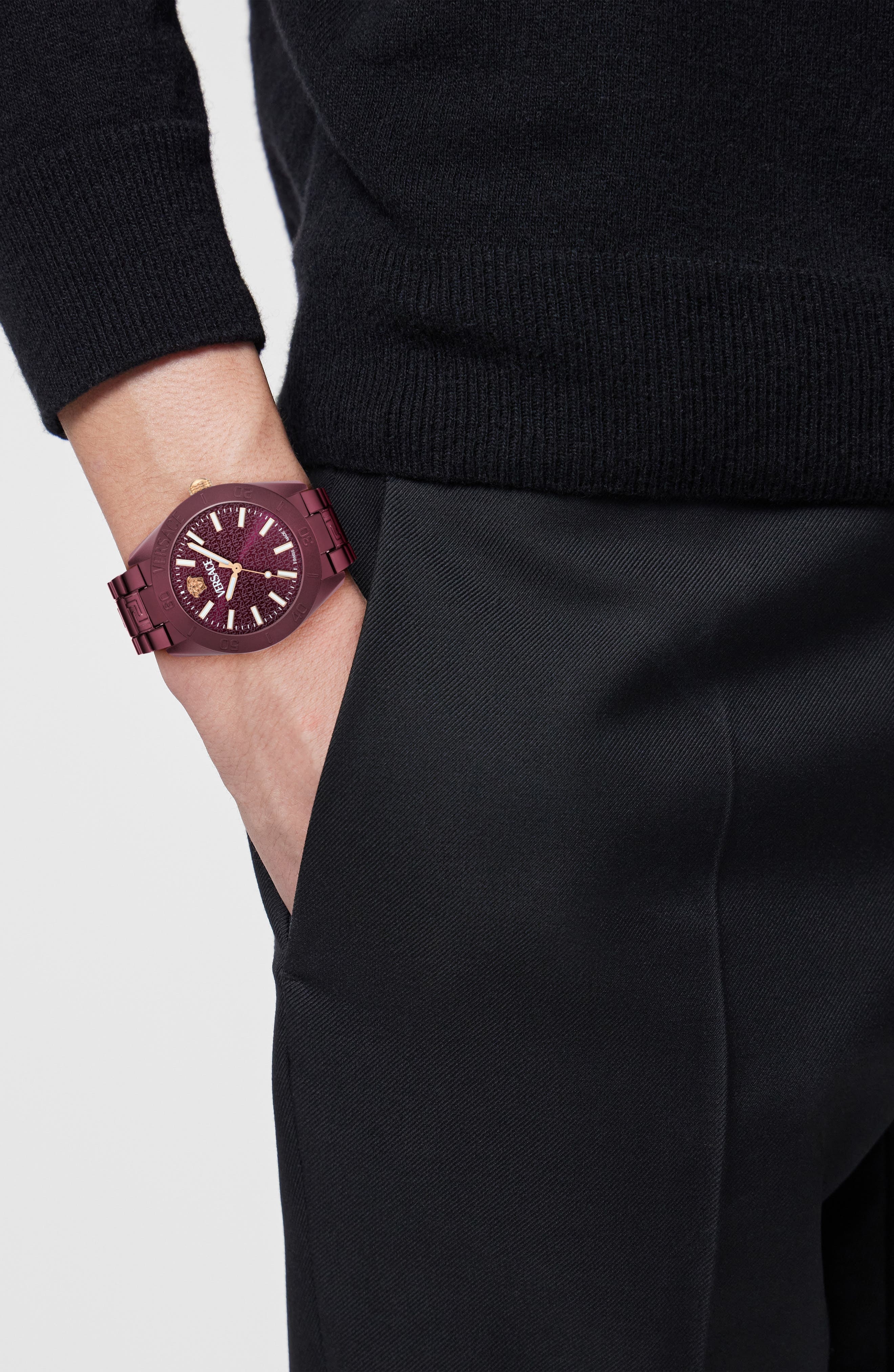 Versace V-Dome Bracelet Watch, 42mm in Burgundy at Nordstrom - 2
