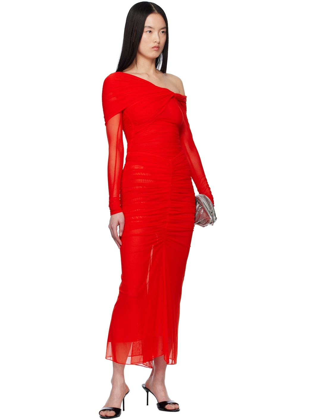 Red Off-Shoulder Ruched Bodysuit - 5