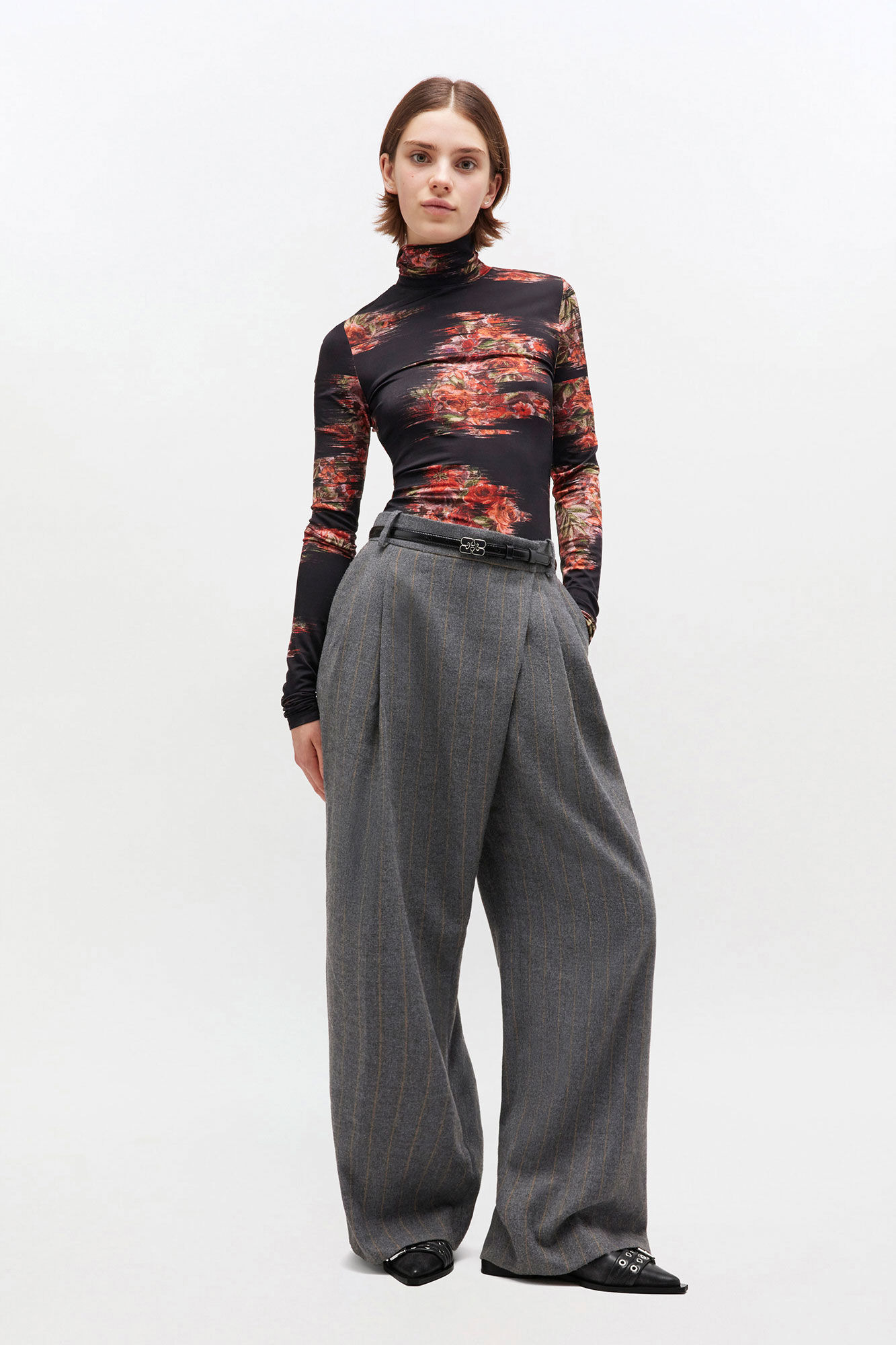 GREY STRIPE CROSS-OVER PANTS - 2