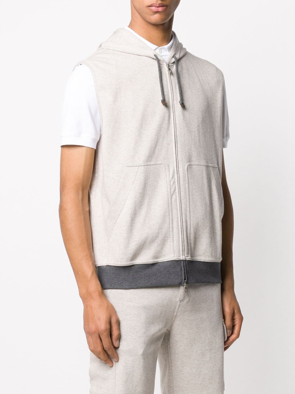 sleeveless contrasting-hem hoodie - 3