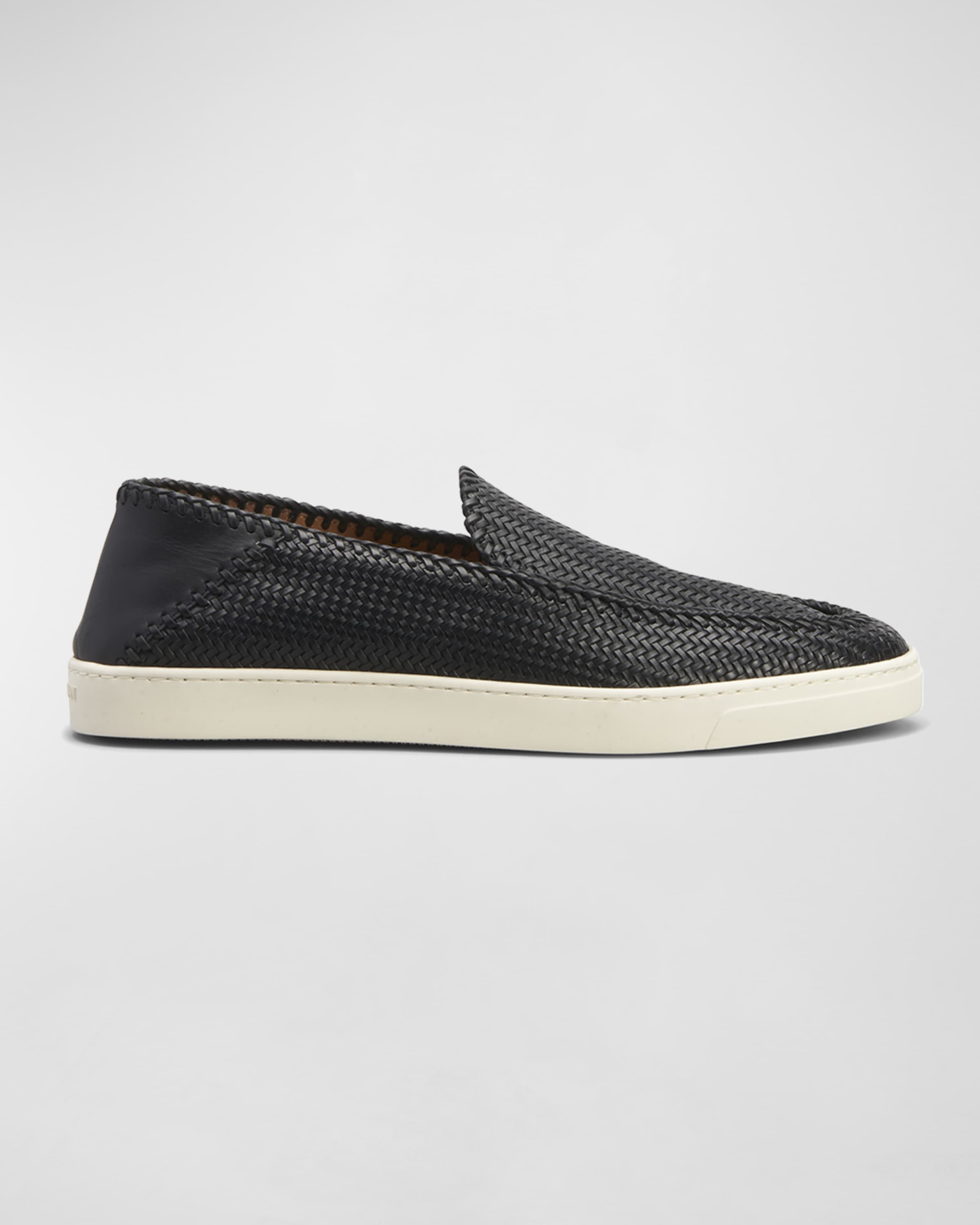 Men's Woven Leather Slip-On Sneakers - 1