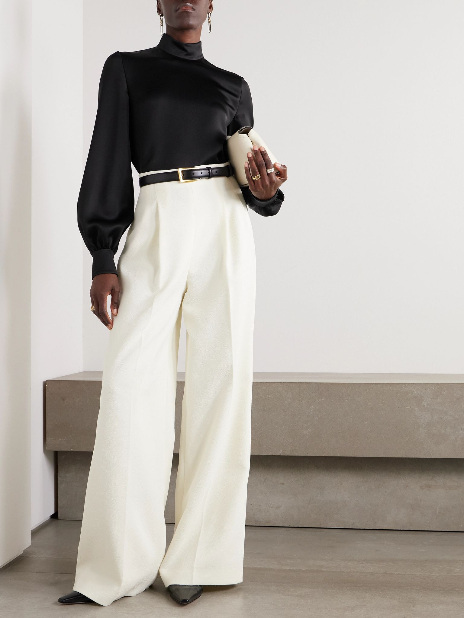 Carys embellished silk-satin blouse Black - 2