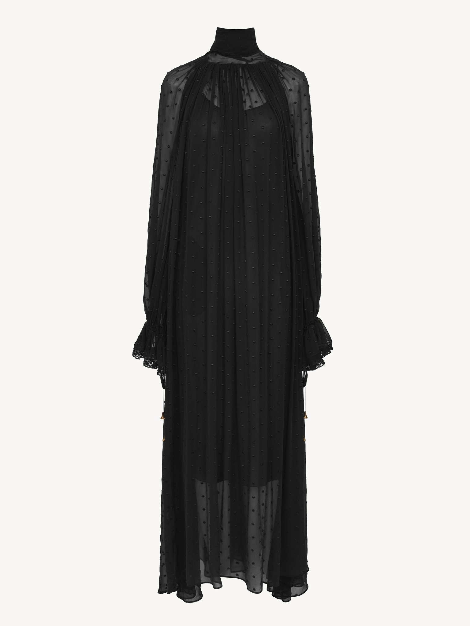 GATHERED LONG DRESS IN SILK GEORGETTE PLUMETIS - 2