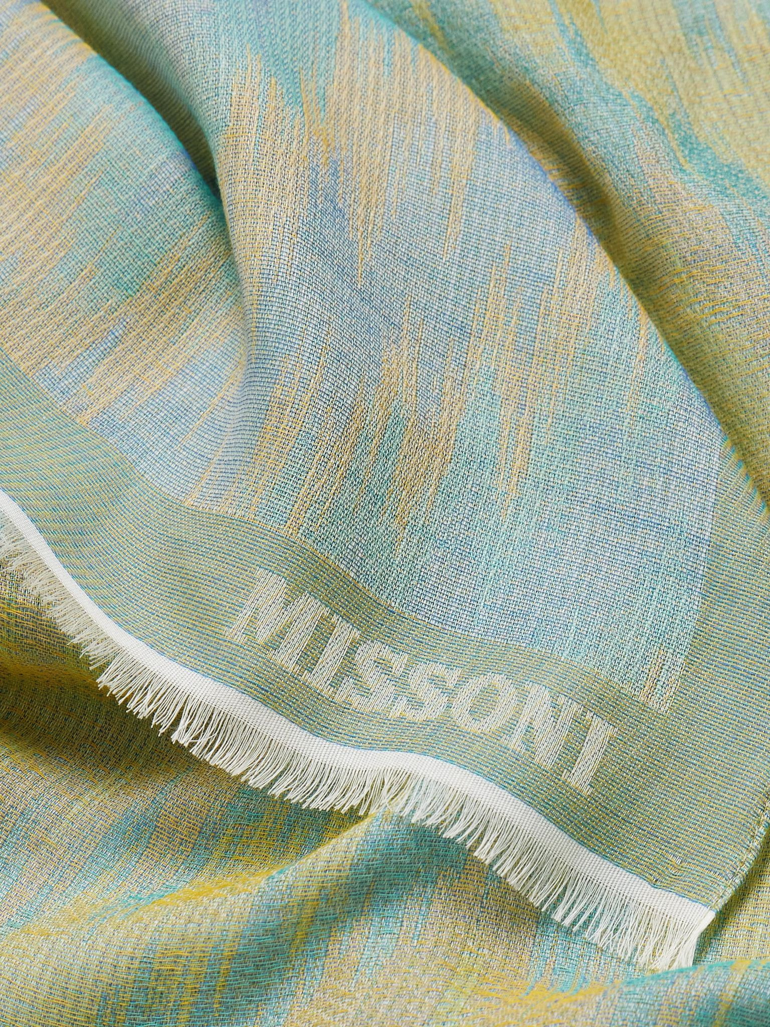 Fringed Cotton-Jacquard Scarf Blue - 3
