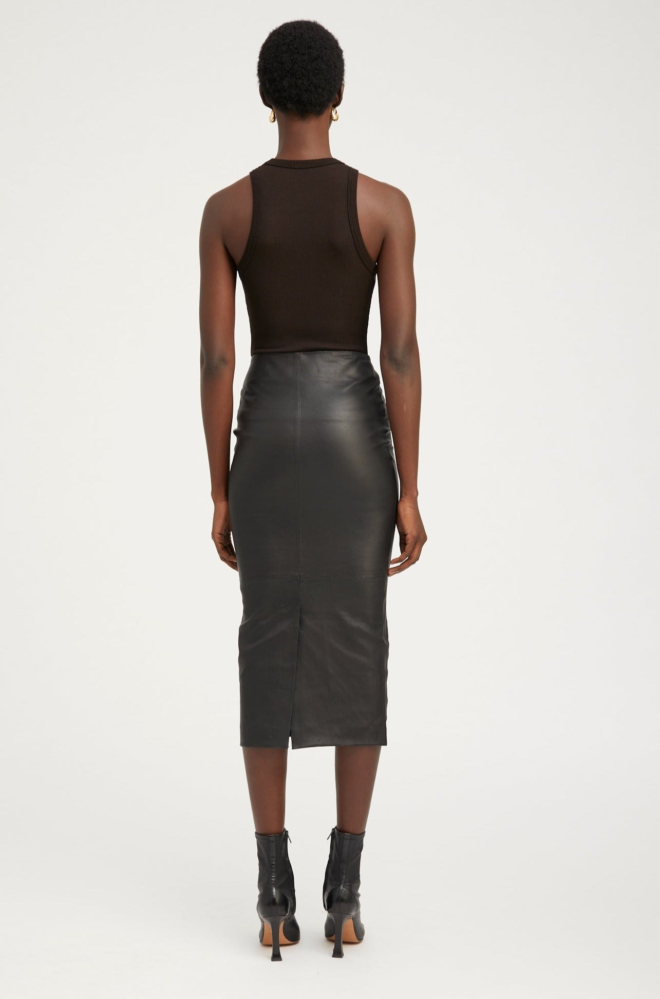 BLACK LEATHER TUBE SKIRT - 6