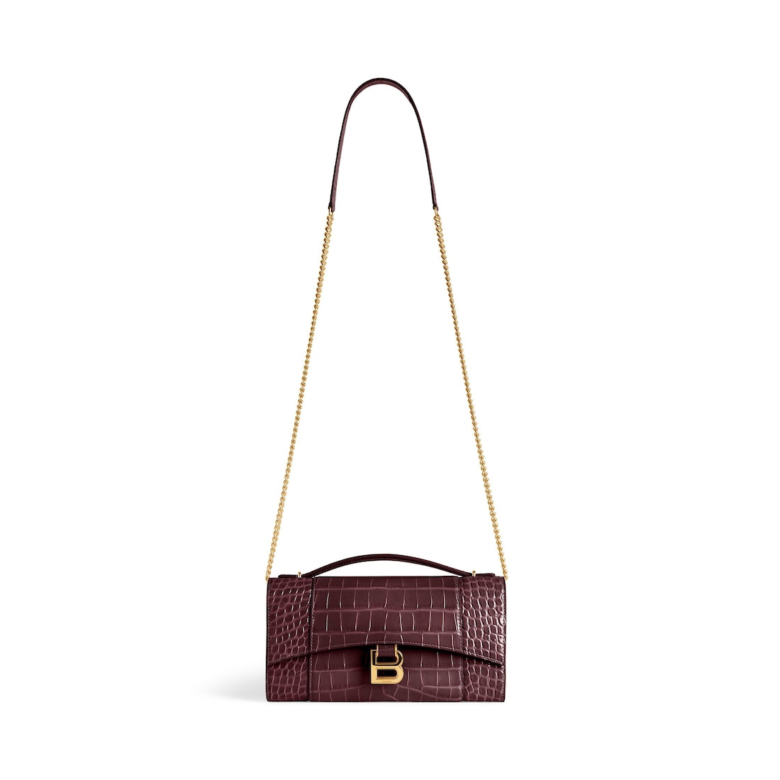 Women's Hourglass Pochette With Chain in Dark Burgundy - 4
