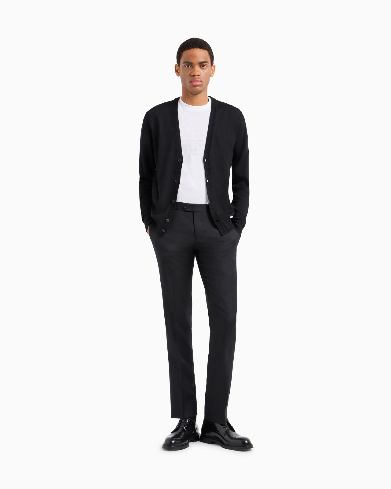 Plain-knit, virgin-wool V-neck cardigan - 2