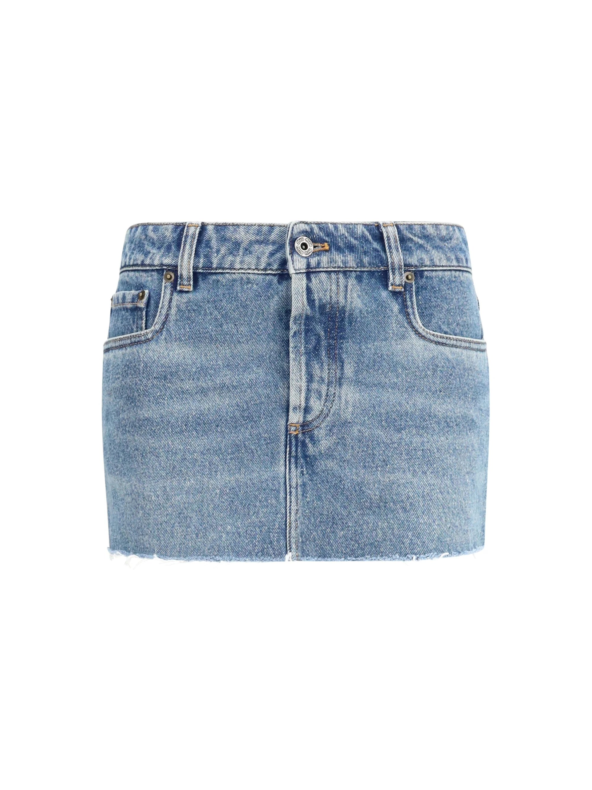 Miu Miu Frayed Hem Denim Mini Skirt Blue - 1
