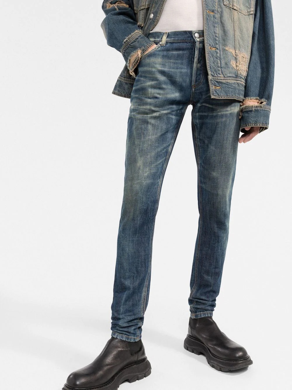 whiskering-effect slim denim jeans - 3