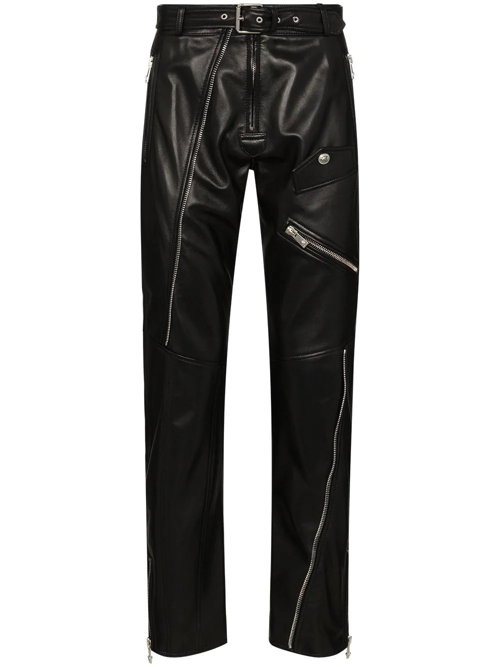 zip detail leather trousers - 1