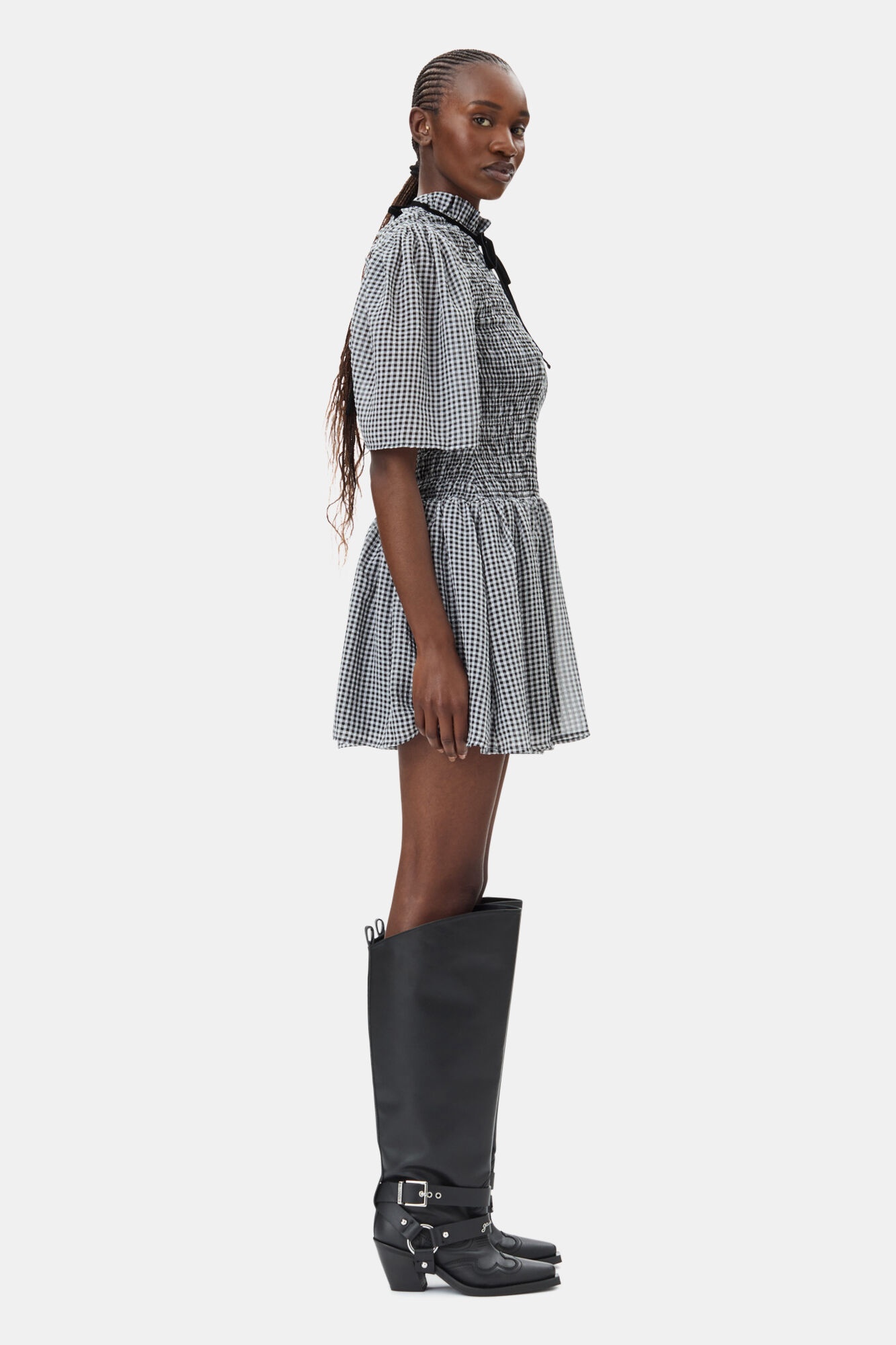 SHEER CHECK MINI SMOCK DRESS - 4