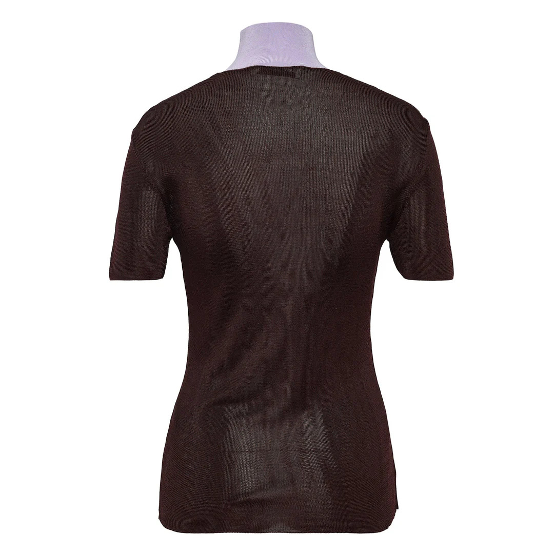 Brown Viscose Knit Short Sleeve Top - 2