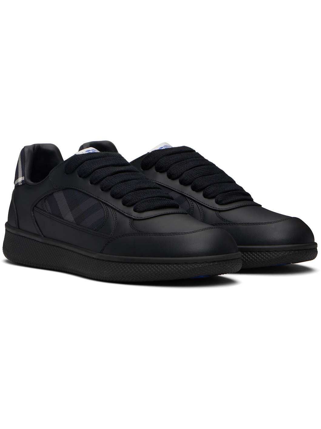 Black Leather & Check Terrace Sneakers - 4