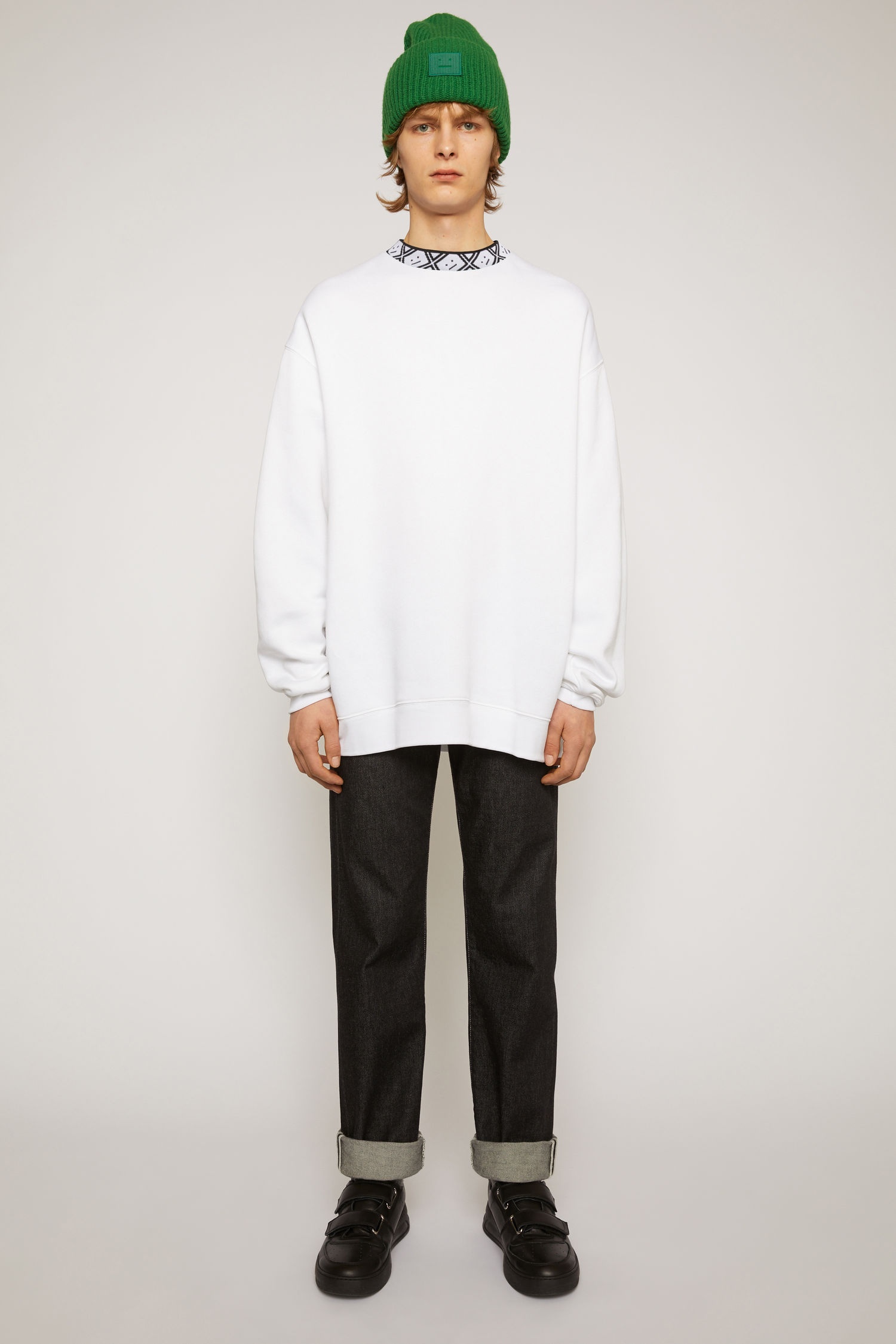 Face motif mock neck sweatshirt optic white - 2