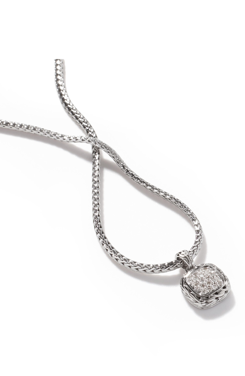 John Hardy Carved Chain Necklace, Silver, Diamonds 5