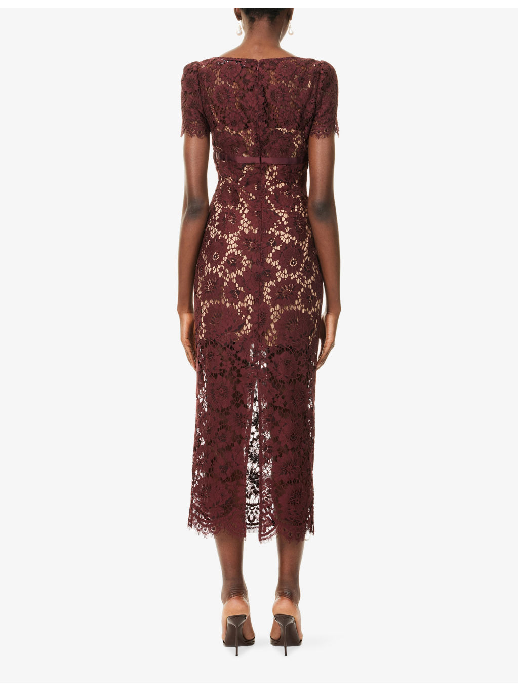 Floral Lace Bow-Embellished Woven Midi Dress - 4