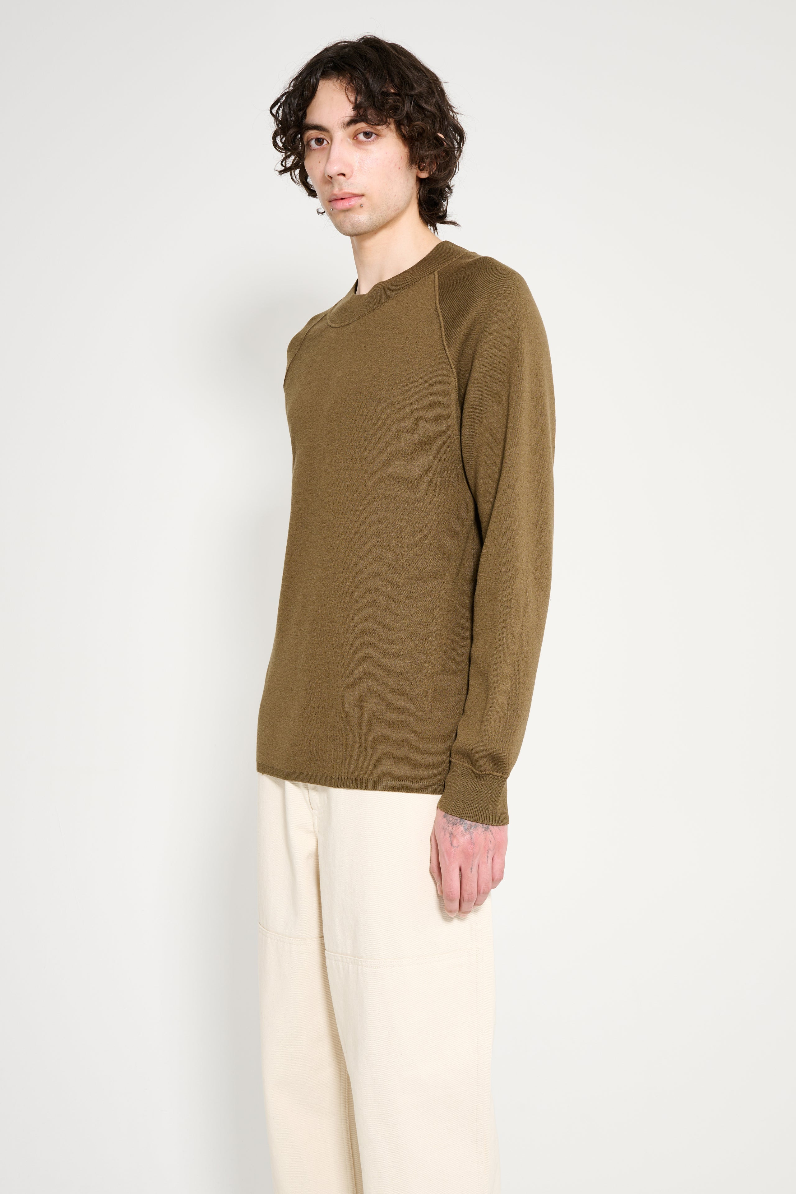 MARGARET HOWELL MHL WIDE NECK SWEATSHIRT FINE MERINO WOOL KHAKI - 2
