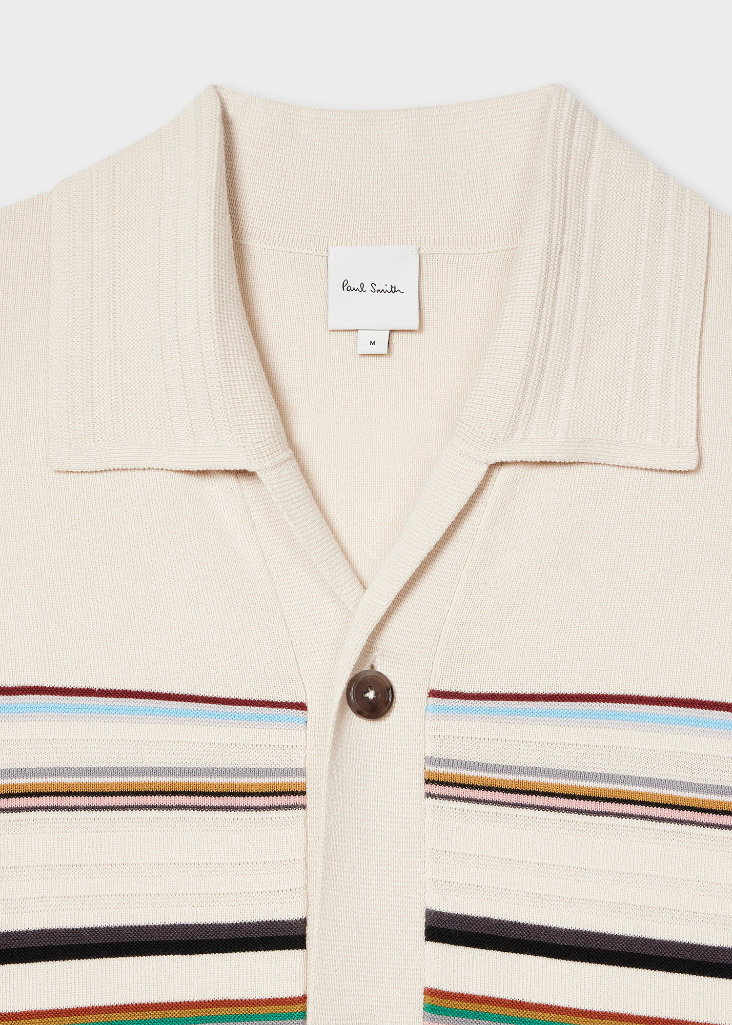 Ecru 'Signature Stripe' Knitted Cotton Short-Sleeve Shirt - 6
