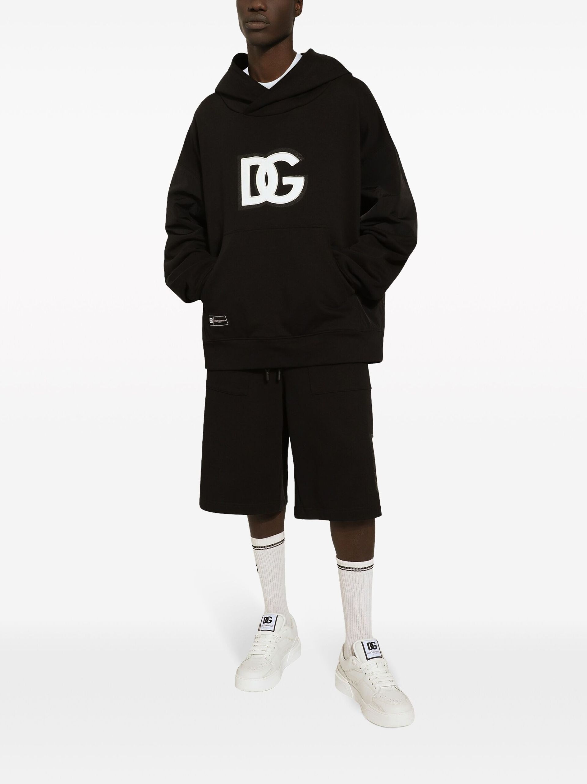 Black logo-appliqué cotton hoodie - 2