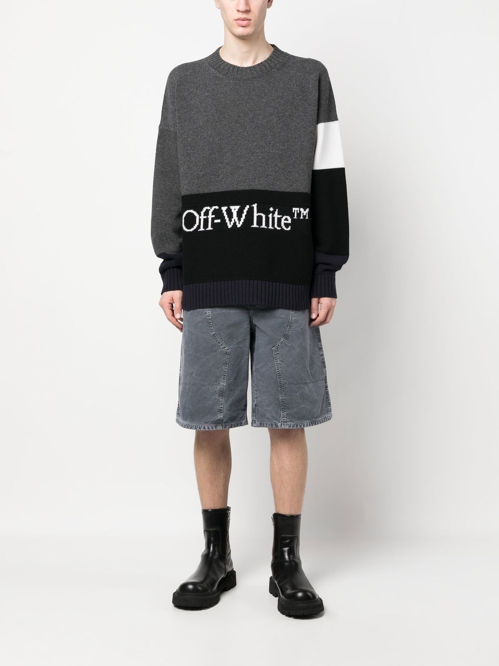 logo-jacquard colour-block jumper - 4