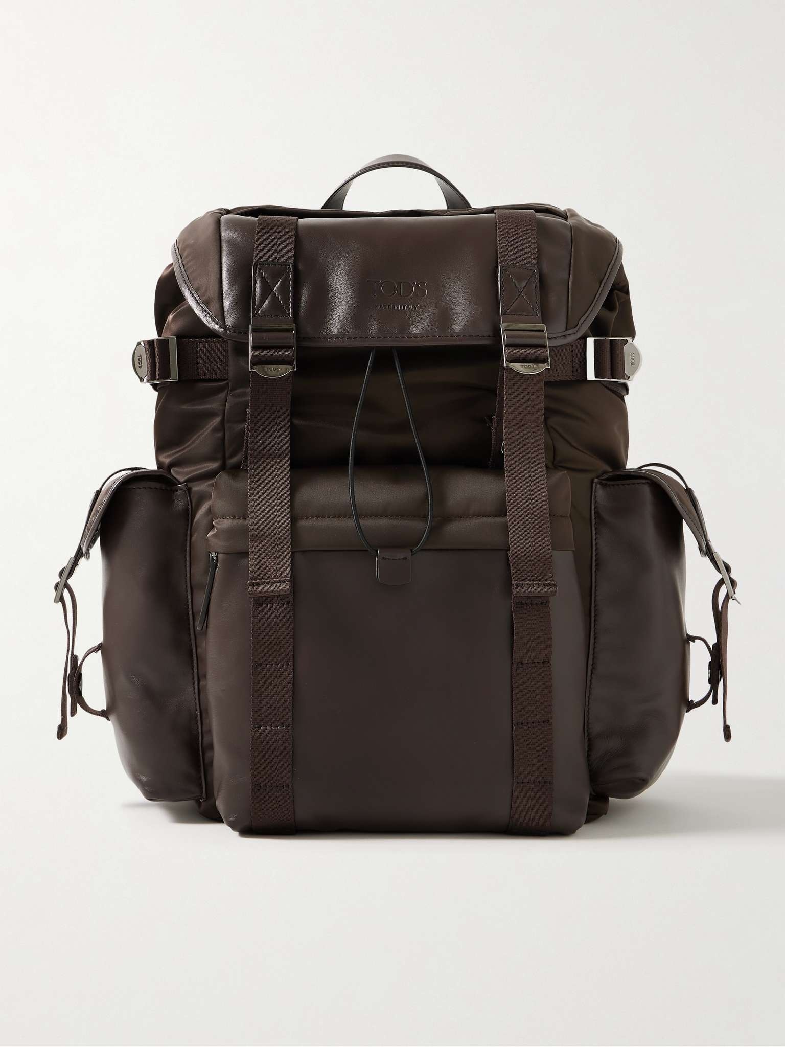 Leather-Trimmed Nylon Backpack - 1