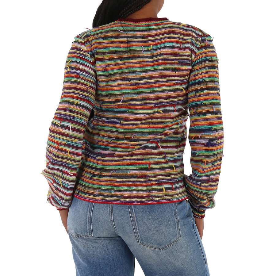 Chloe Ladies Multicolor Rainbow-Striped Frayed Sweater - 6