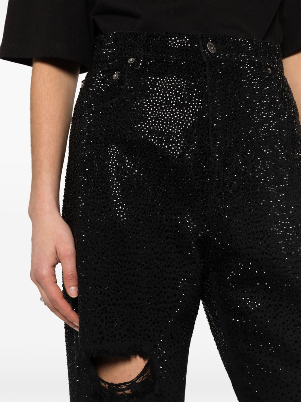 crystal-embellished tapered jeans - 5