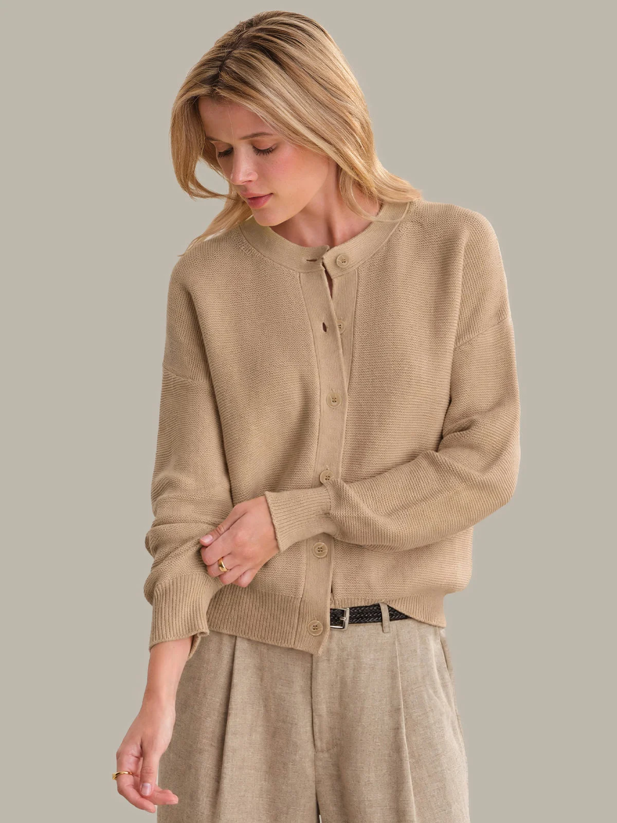 Emy: Crewneck Cotton Cardigan - 1