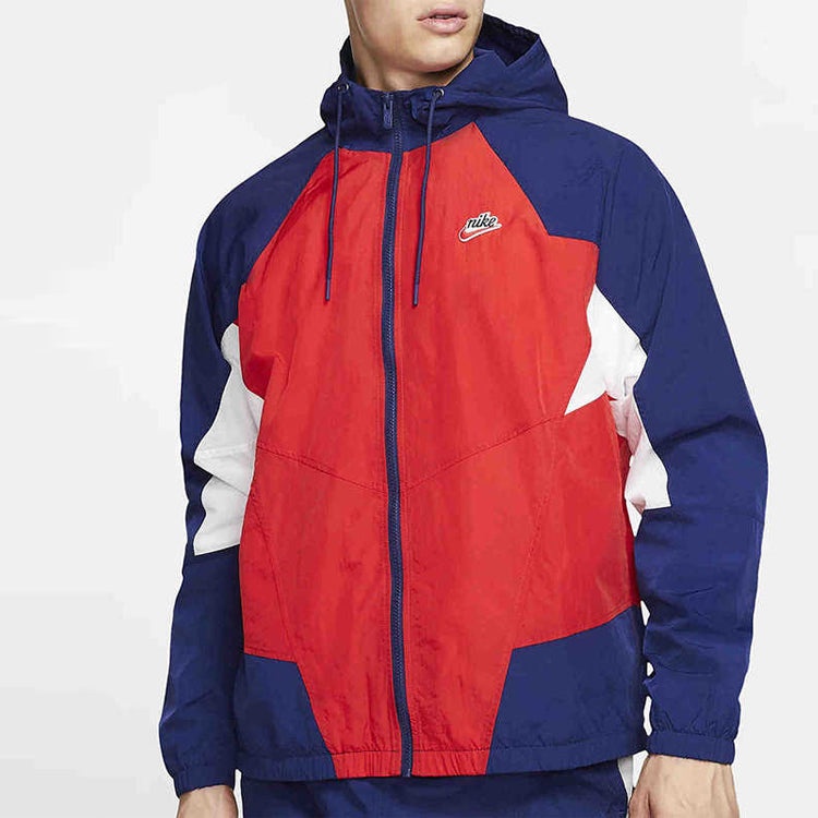 Men's Nike Splicing Colorblock Windproof Woven Hooded Jacket University Red DB5172-657 - 3