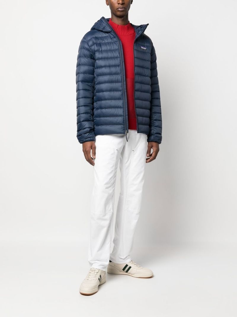 logo-patch hooded down jacket - 2