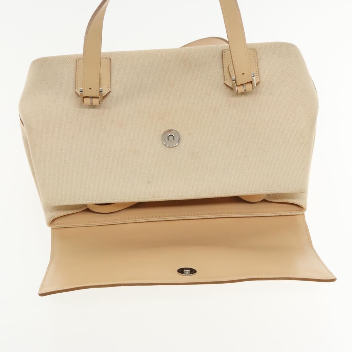 Burberry Hand Bag Canvas Leather White Beige Silver - 11