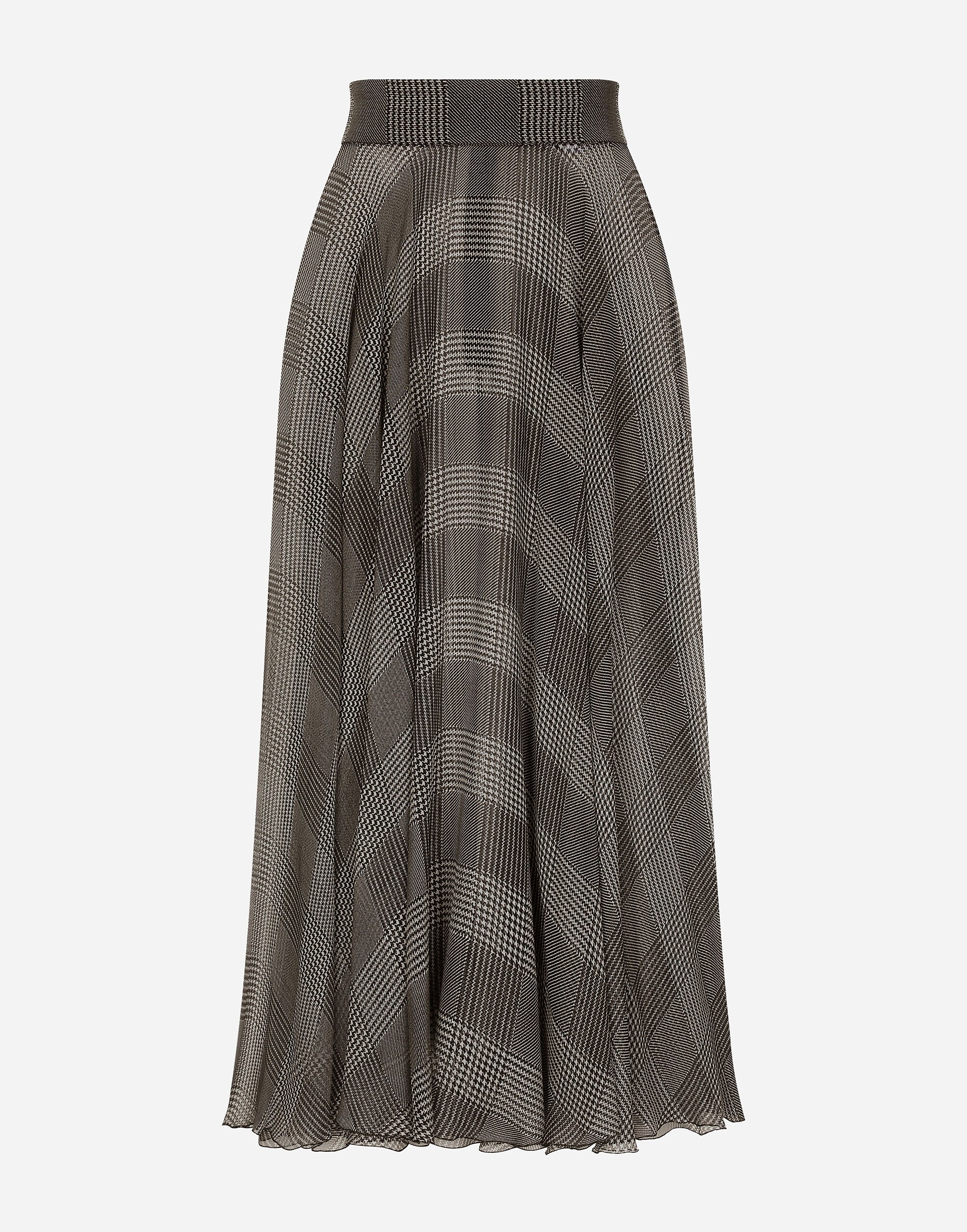 Silk chiffon calf-length circle skirt with glen plaid print - 1