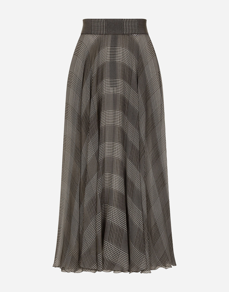 Silk chiffon calf-length circle skirt with glen plaid print 1