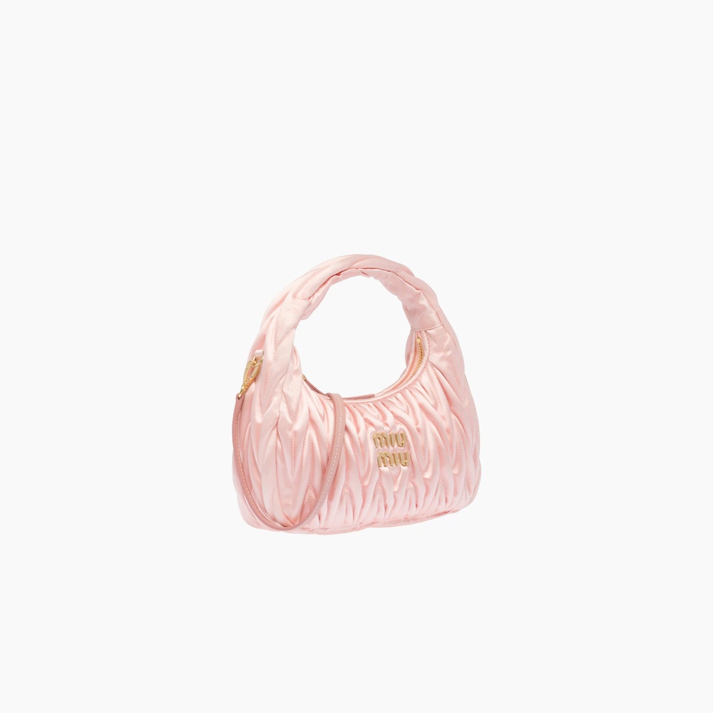 Miu Wander matelassé satin mini hobo bag - 4