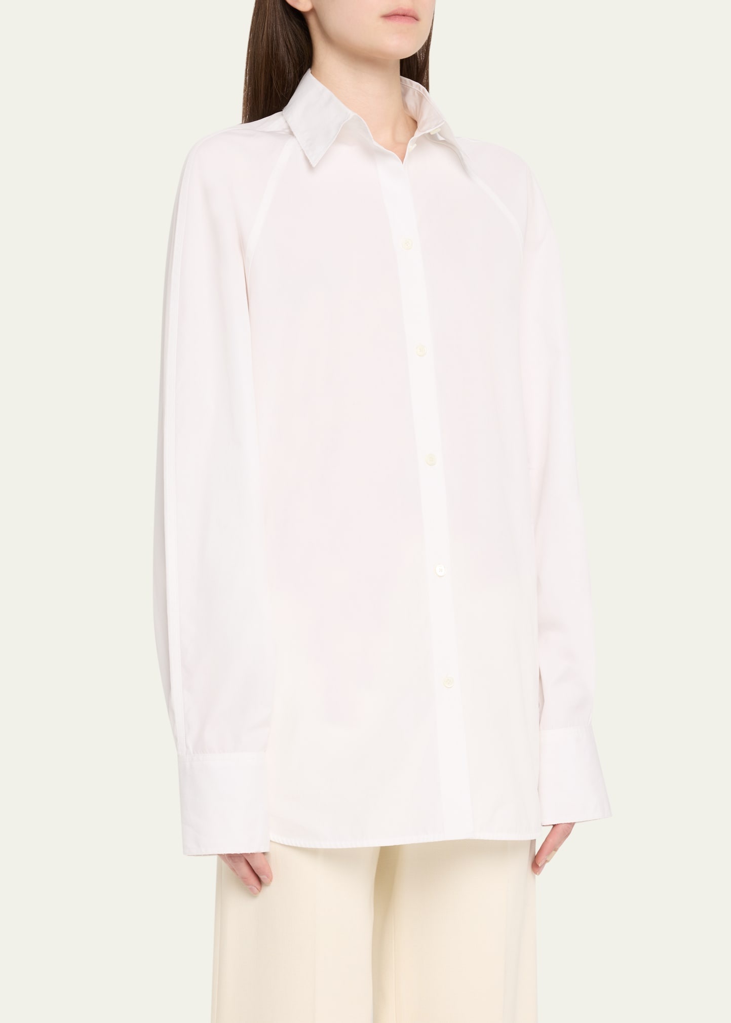 Raw-Edge Raglan-Sleeve Button-Down Shirt - 4