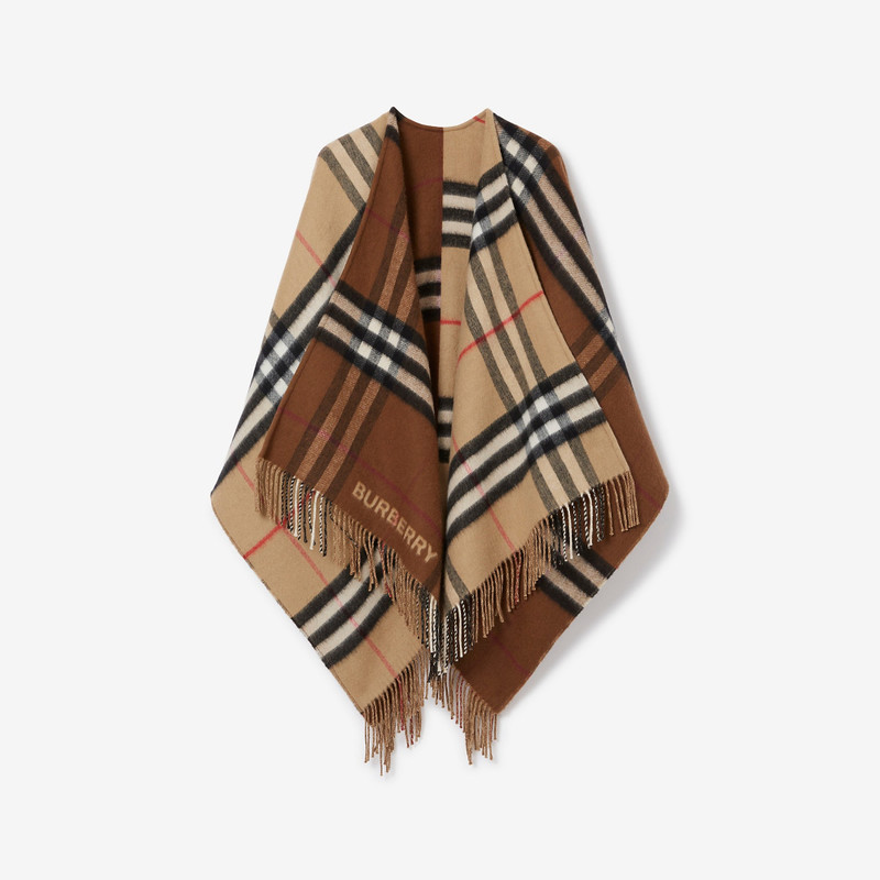 Contrast Check Wool Cashmere Cape 1