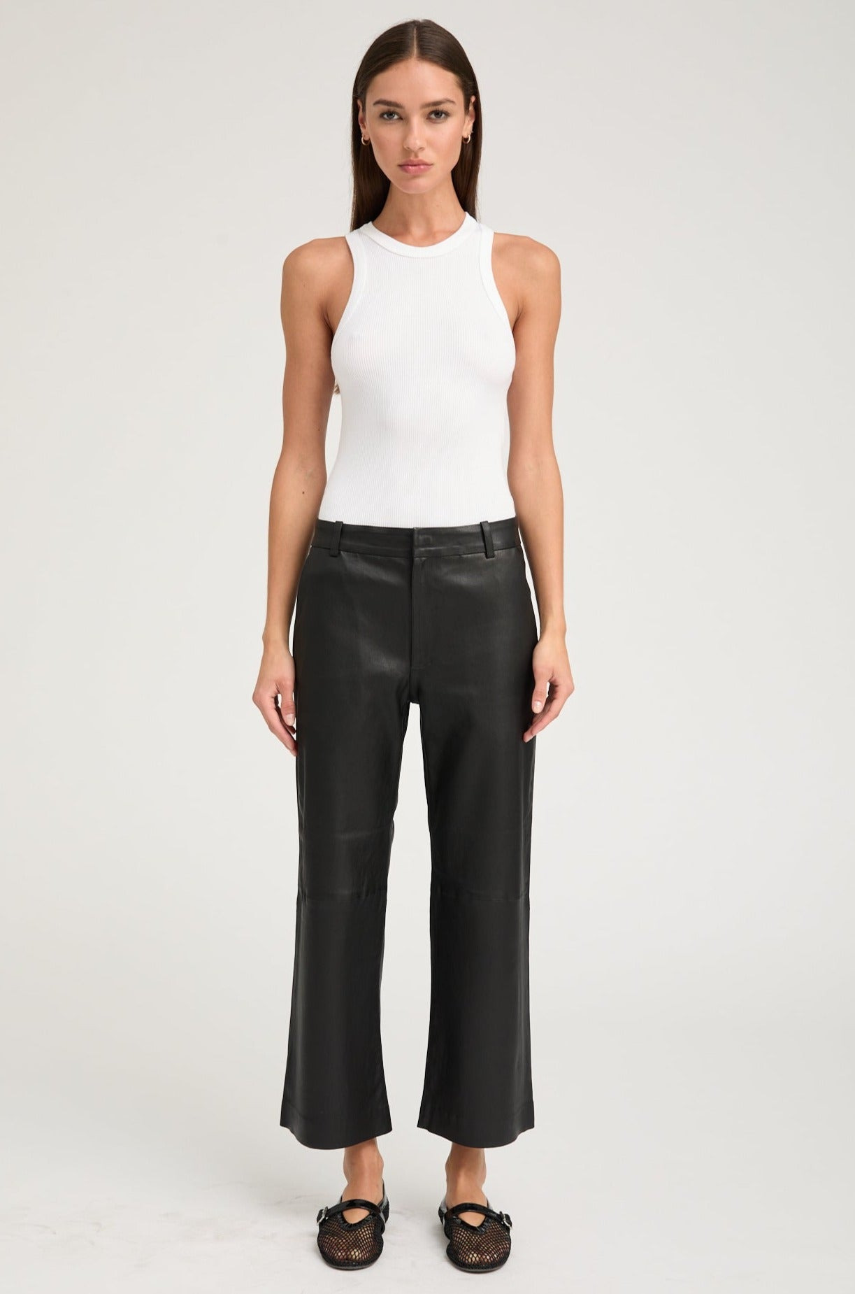 BLACK LEATHER CROPPED TROUSERS - 2