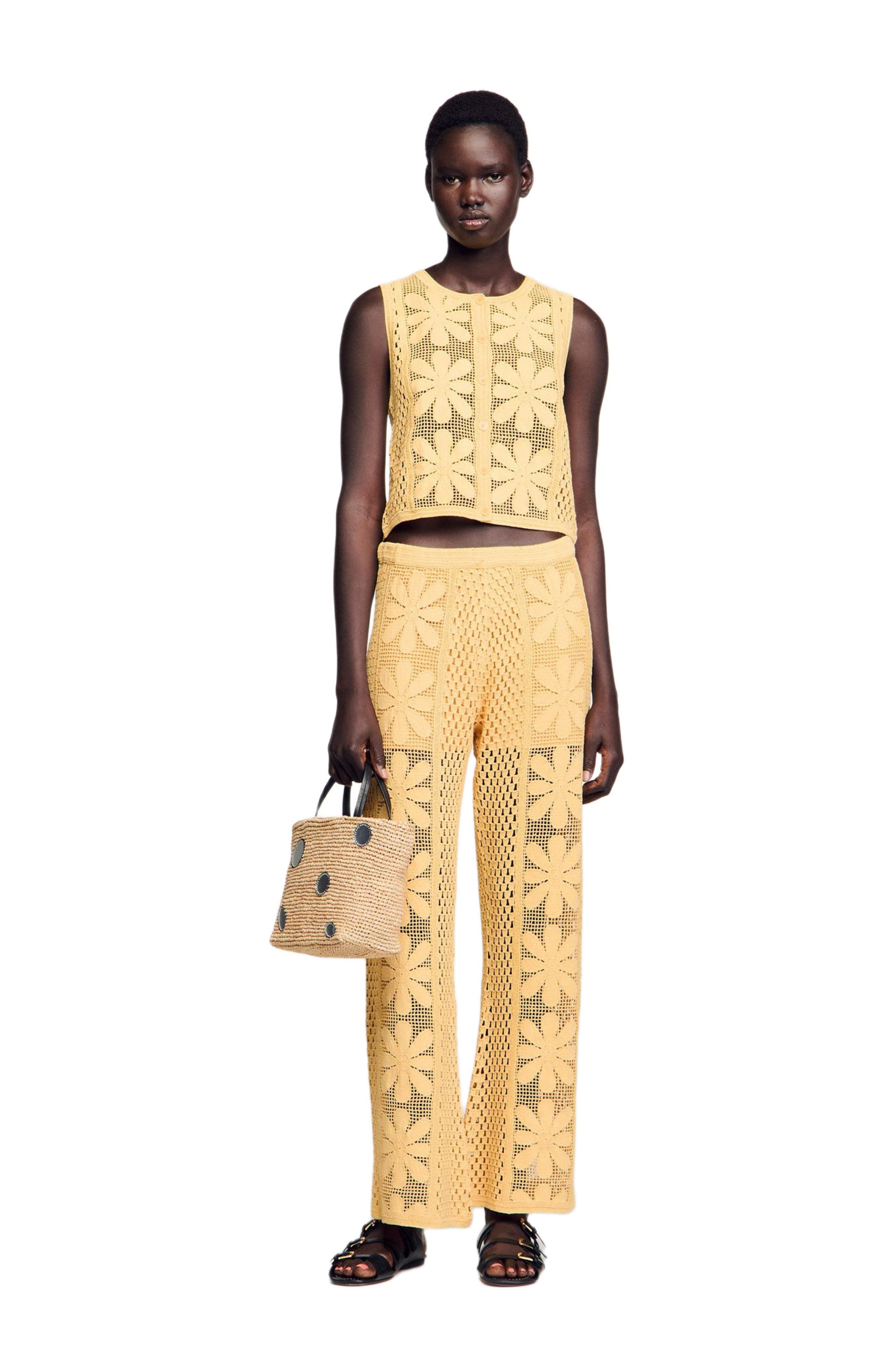 SANDRO Crochet straight-leg trousers in Yellow at Nordstrom - 6